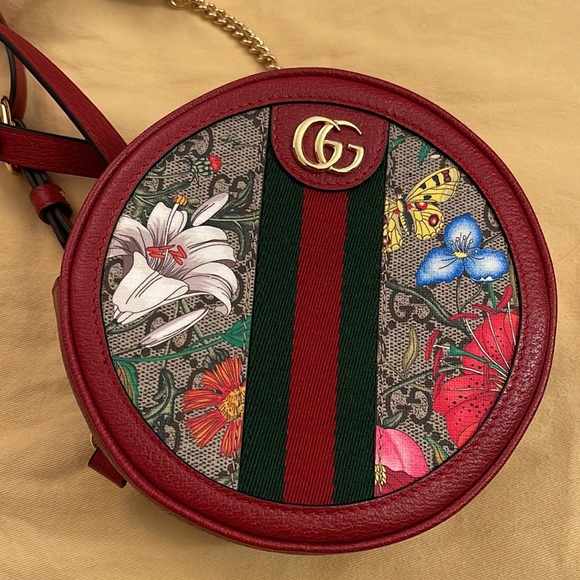 Authentic Gucci Red GG supreme Canvas and Leather Mini Floral Ophidia Backpack - Picture 8 of 12